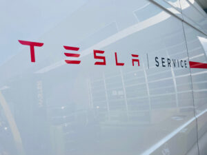 upclose view of Tesla service center sign